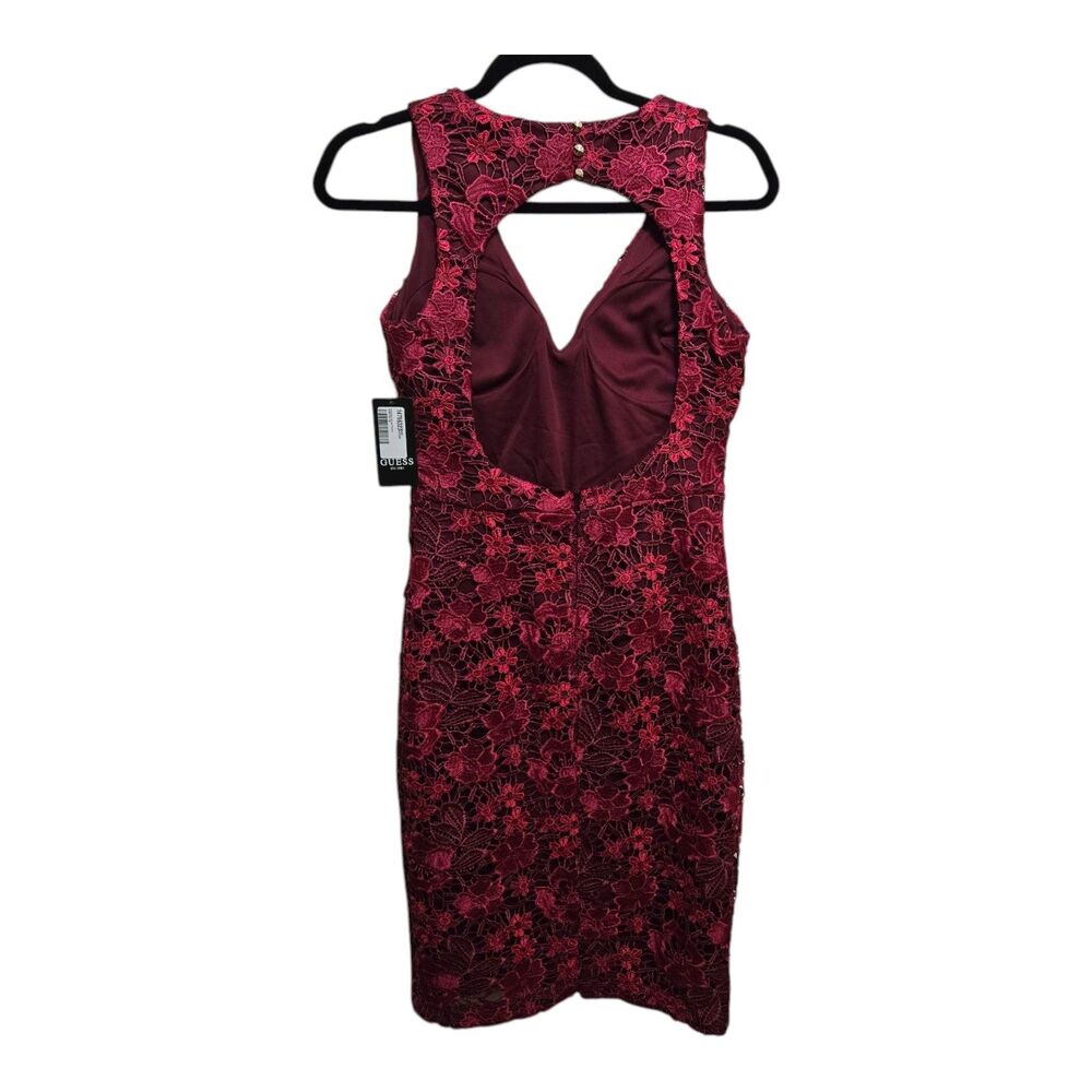 GUESS Dress Red Floral Lace Embroidered Sleeveless Size 4 Elegant Luxury NEW - Picture 2 of 5